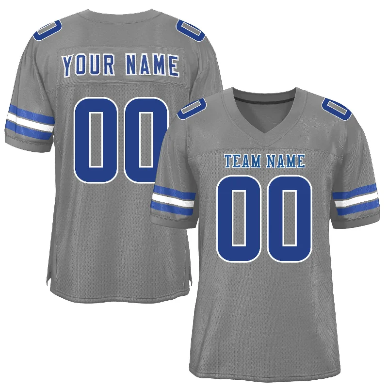 Custom Gray Royal-White Classic Style Mesh Authentic Football Jersey