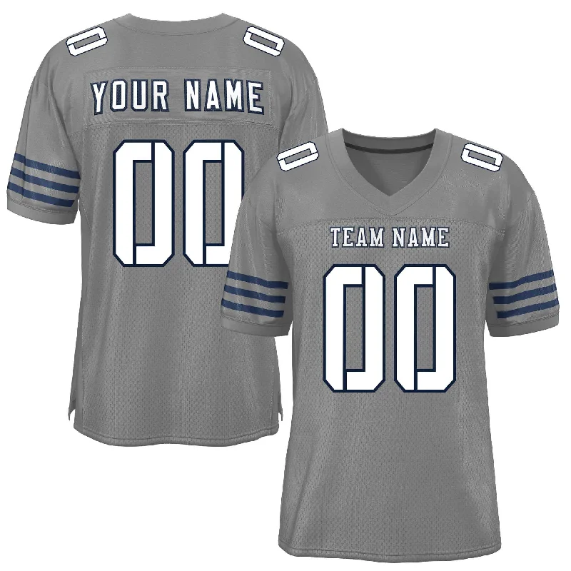 Custom Gray White-Navy Classic Style Mesh Authentic Football Jersey