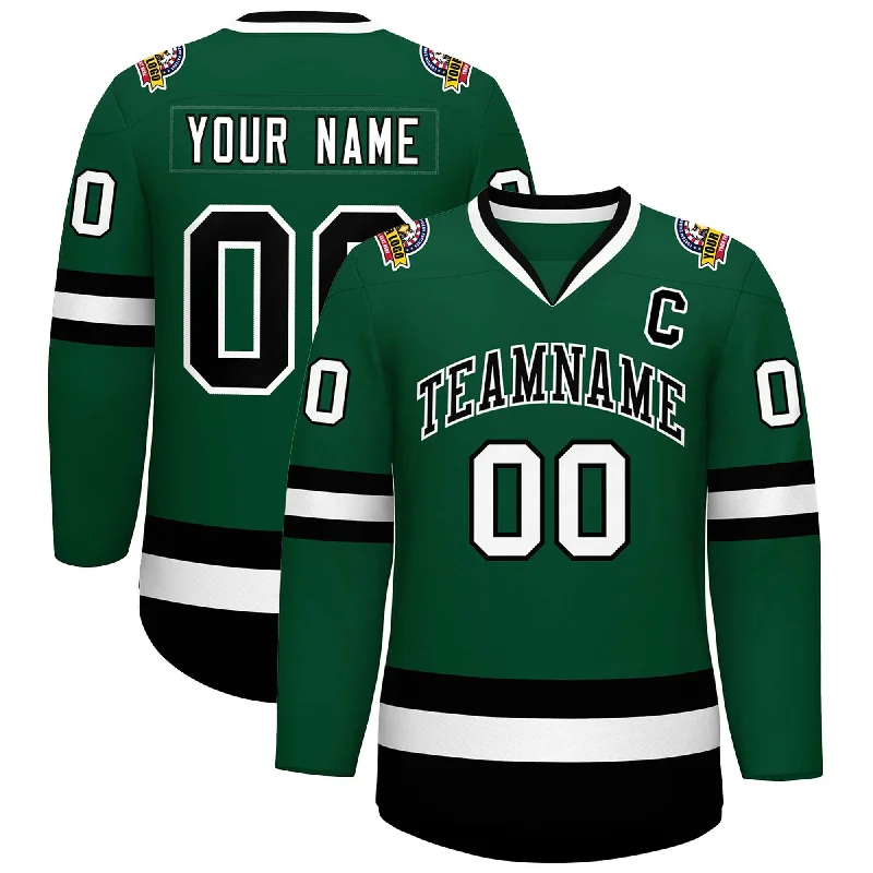 Custom Green Black-White Classic Style Hockey Jersey