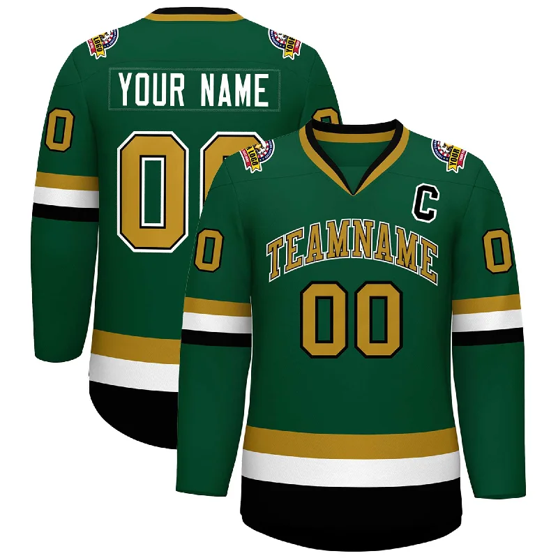 Custom Green Old Gold Black-White Classic Style Hockey Jersey