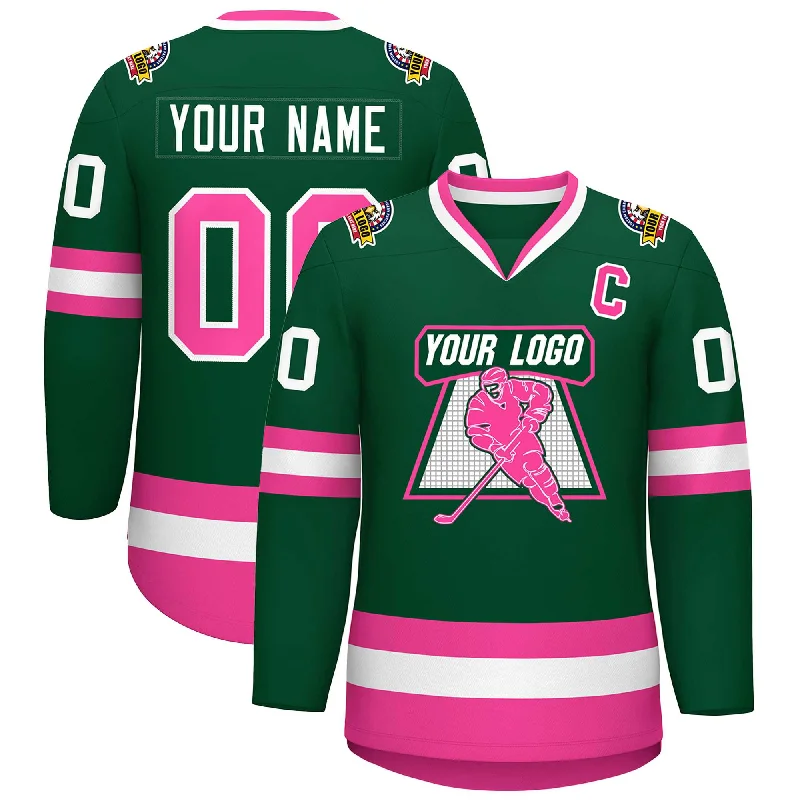 Custom Green Pink-White Classic Style Hockey Jersey