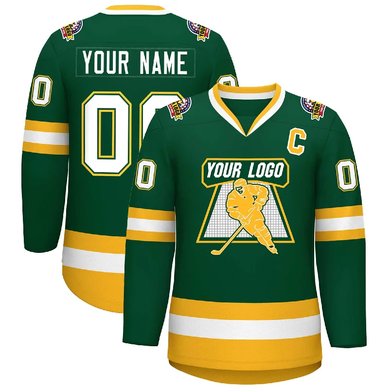 Custom Green White Green-Gold Classic Style Hockey Jersey