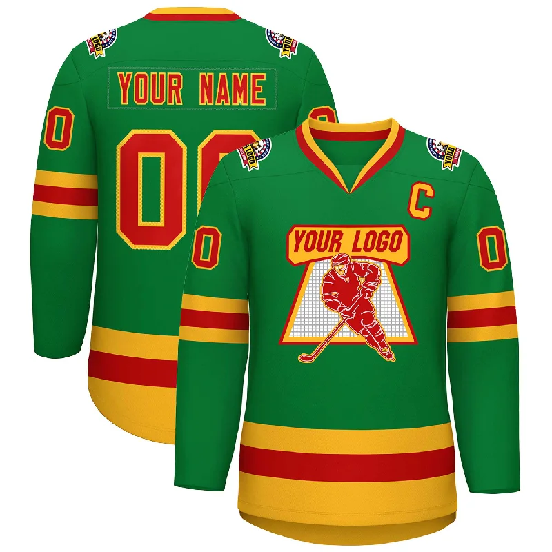 Custom Kelly Green Red-Gold Classic Style Hockey Jersey