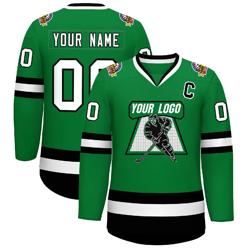 Custom Kelly Green White-Black Classic Style Hockey Jersey