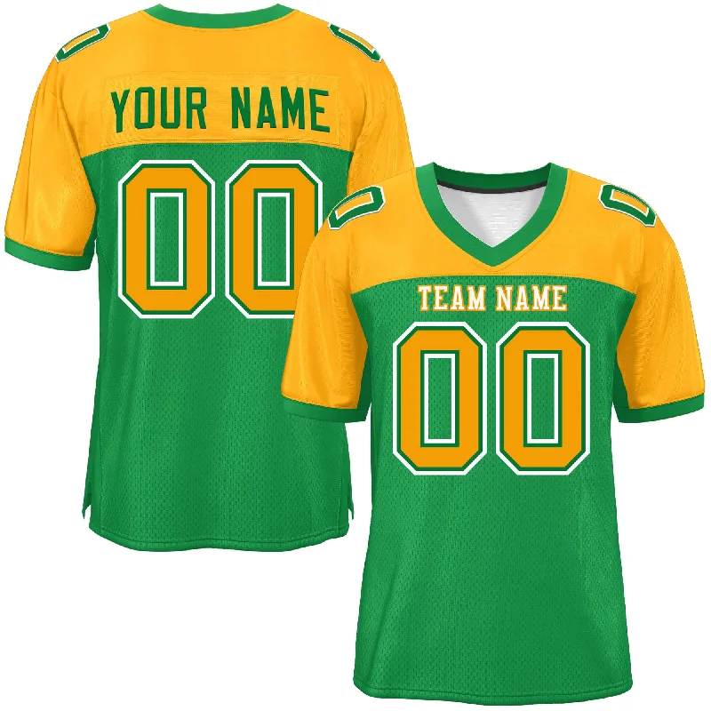 Custom Kelly Green-Yellow Raglan Sleeves Fashion Authentic Football Jersey