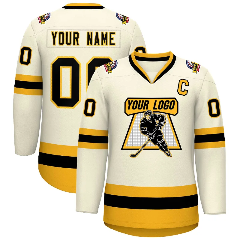 Custom Khaki Black-Gold Classic Style Hockey Jersey