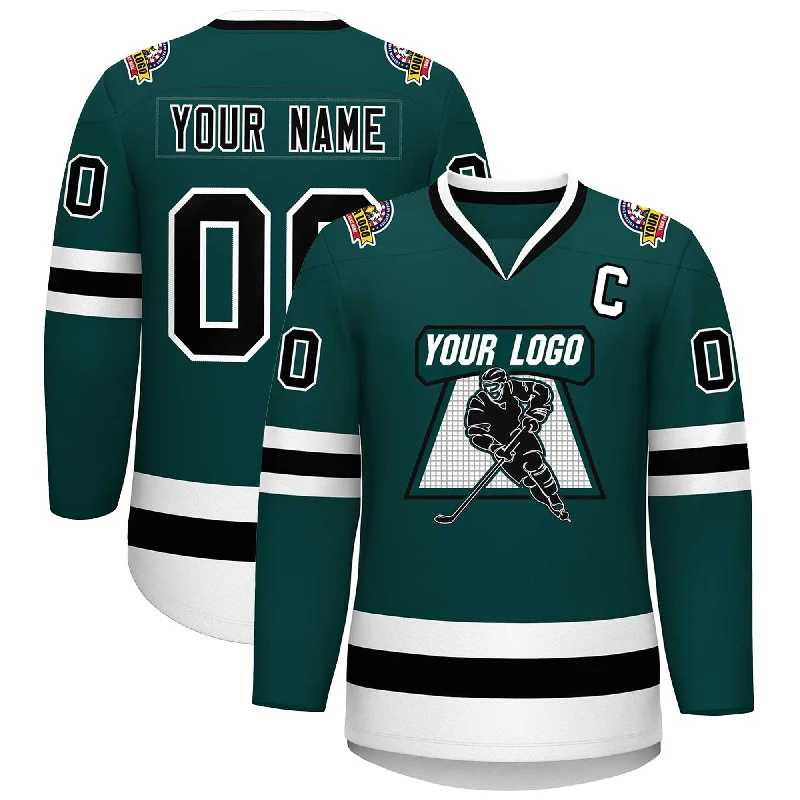 Custom Midnight Green Black-White Classic Style Hockey Jersey