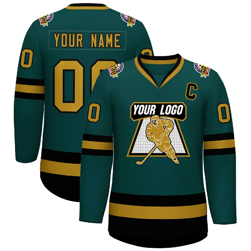 Custom Midnight Green Old Gold-Black Classic Style Hockey Jersey