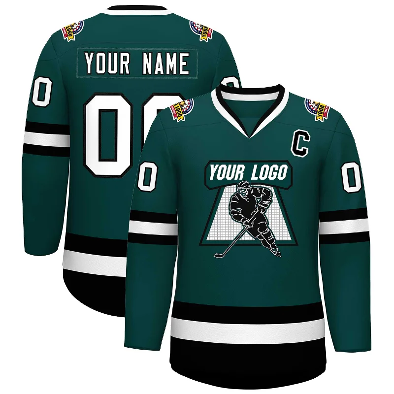 Custom Midnight Green White-Black Classic Style Hockey Jersey