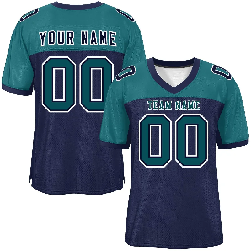 Custom Navy-Aqua Raglan Sleeves Fashion Authentic Football Jersey