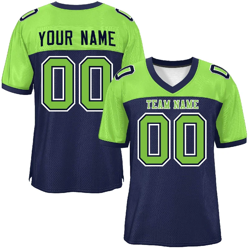 Custom Navy-Neon Green Raglan Sleeves Fashion Authentic Football Jersey