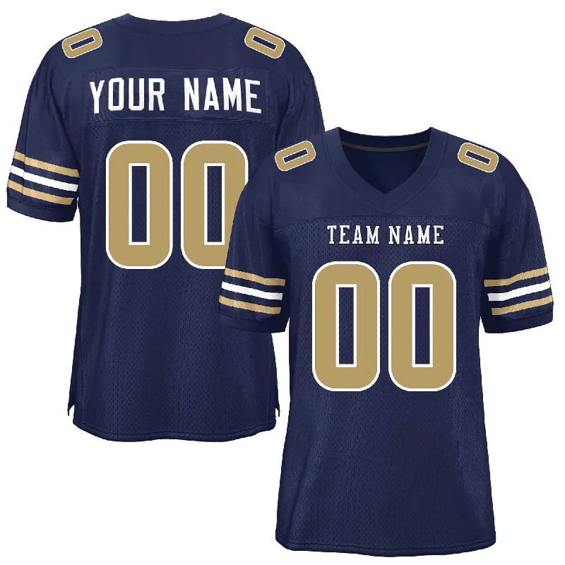 Custom Navy Old Gold-White Classic Style Mesh Authentic Football Jersey