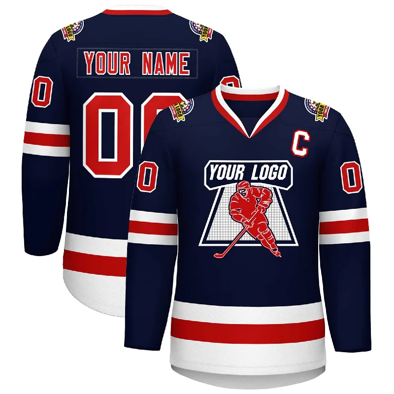 Custom Navy Red-White Classic Style Hockey Jersey