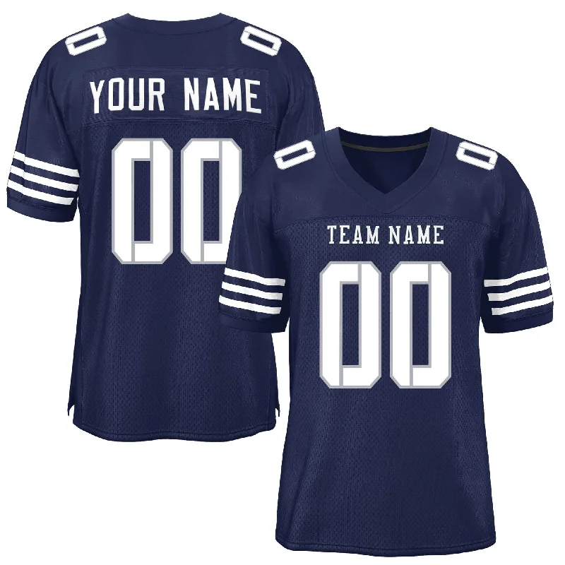 Custom Navy White Classic Style Mesh Authentic Football Jersey