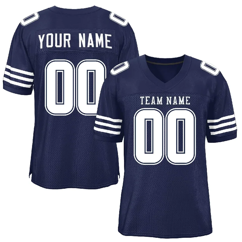 Custom Navy White Classic Style Mesh Authentic Football Jersey