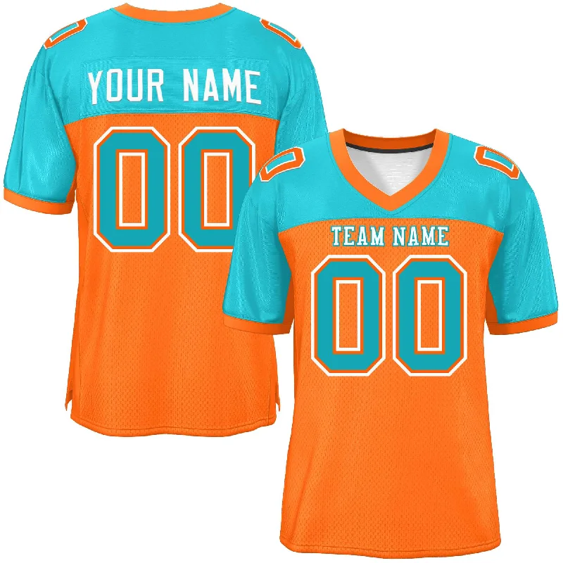 Custom Orange-Aqua Raglan Sleeves Fashion Authentic Football Jersey