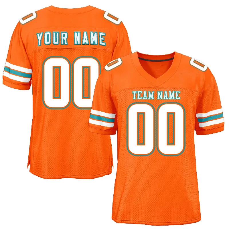 Custom Orange White-Aqua Classic Style Mesh Authentic Football Jersey