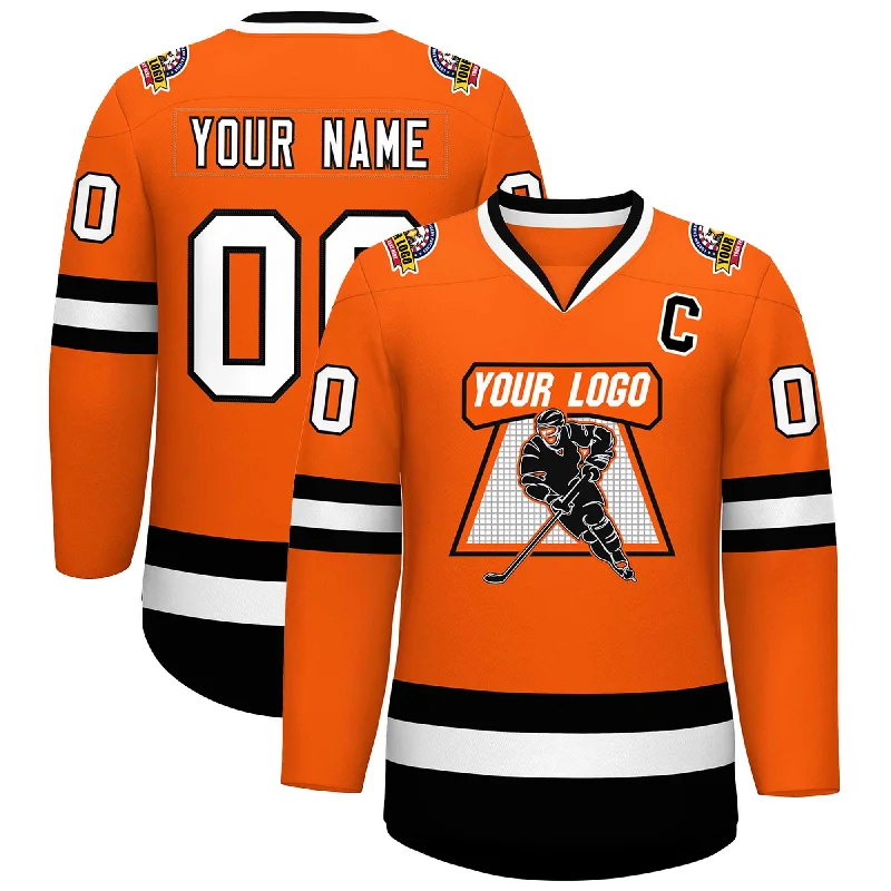 Custom Orange White-Black Classic Style Hockey Jersey