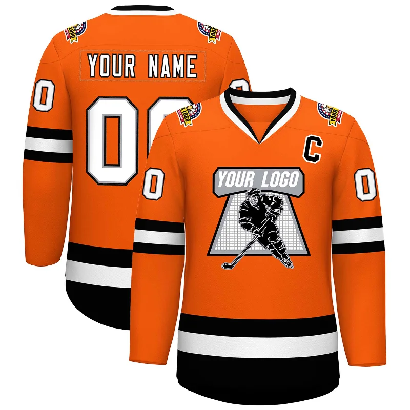 Custom Orange White Gray-Black Classic Style Hockey Jersey