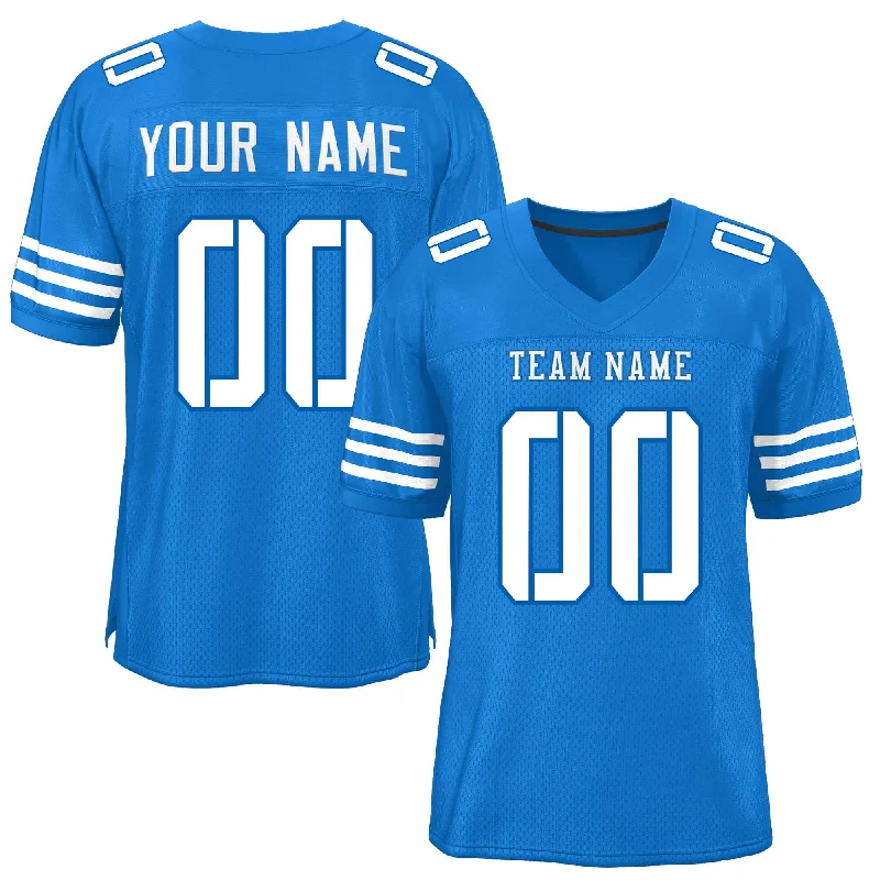 Custom Panther Blue White Classic Style Mesh Authentic Football Jersey