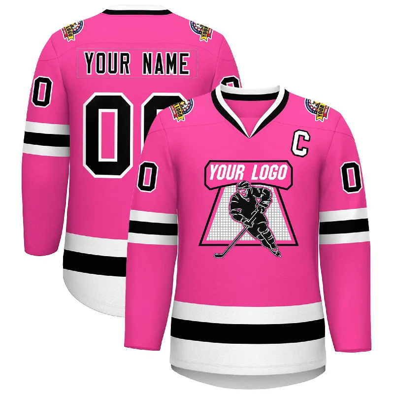 Custom Pink Black-White Classic Style Hockey Jersey