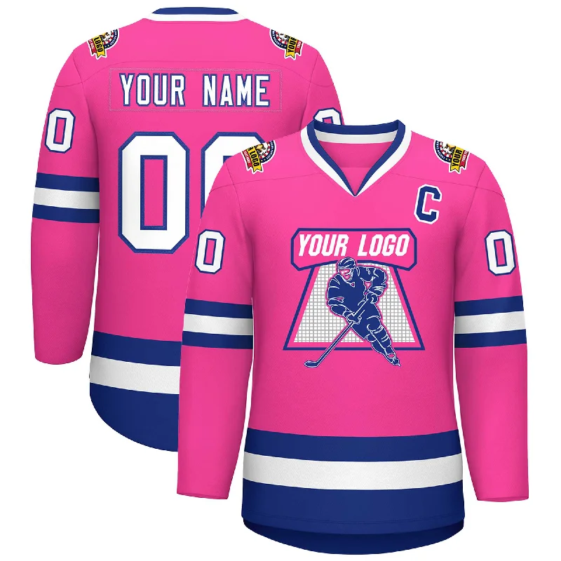 Custom Pink White-Royal Classic Style Hockey Jersey