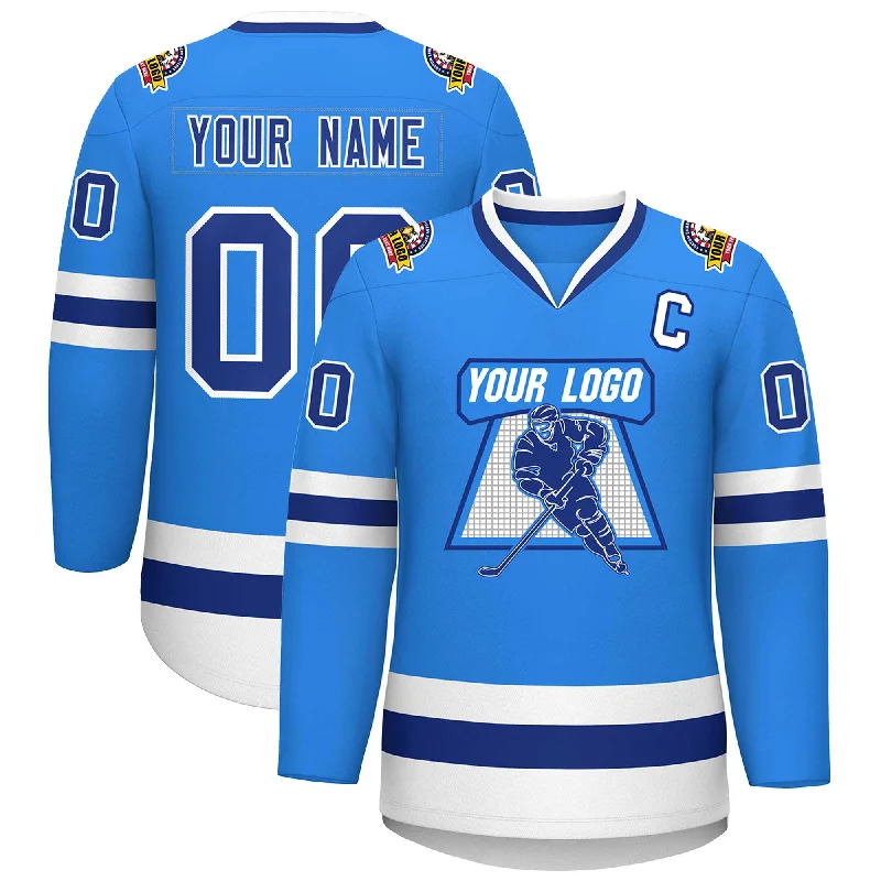 Custom Powder Blue Royal-White Classic Style Hockey Jersey