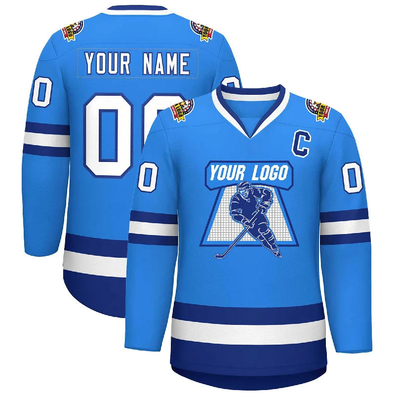 Custom Powder Blue White-Royal Classic Style Hockey Jersey