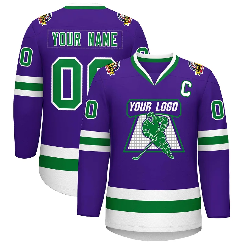 Custom Purple Kelly Green-White Classic Style Hockey Jersey