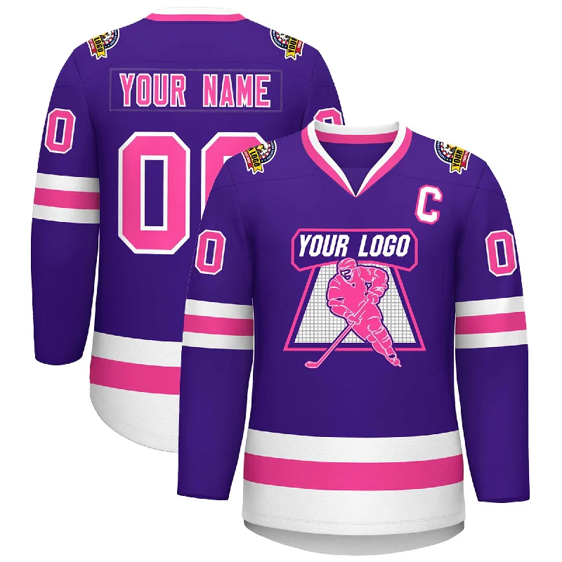 Custom Purple Pink-White Classic Style Hockey Jersey