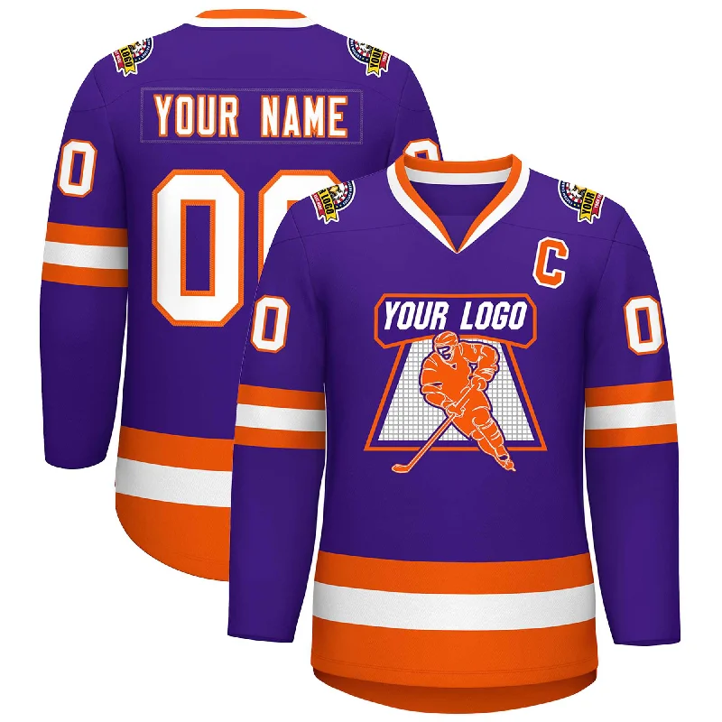 Custom Purple White-Orange Classic Style Hockey Jersey