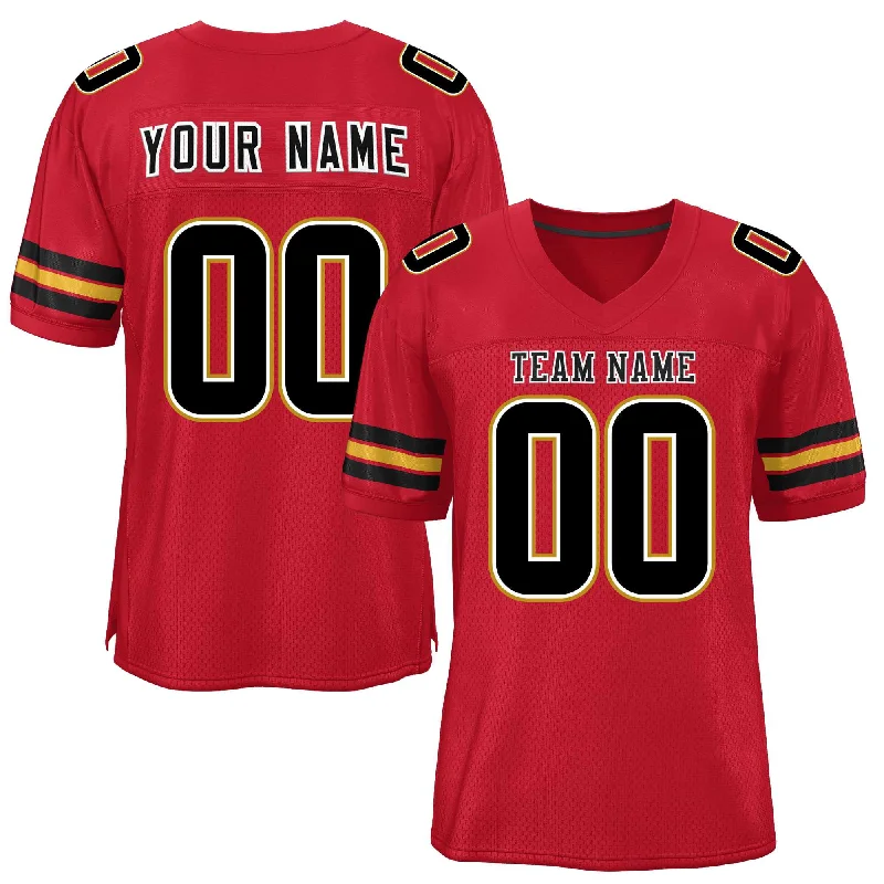 Custom Red Black-Old Gold Classic Style Mesh Authentic Football Jersey