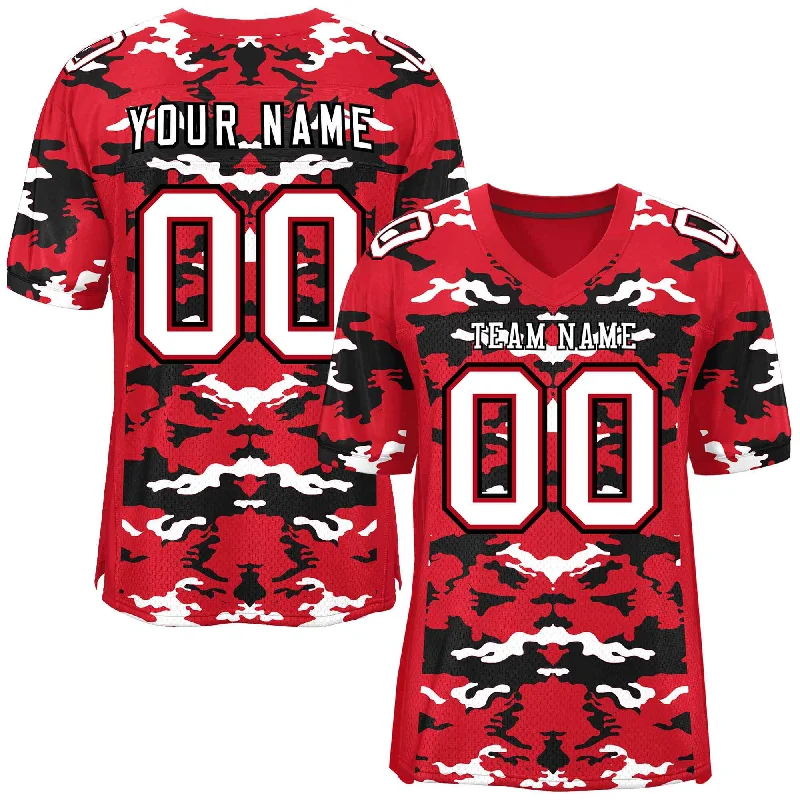 Custom Red Black-White Personalized Camo Authentic Football Jersey