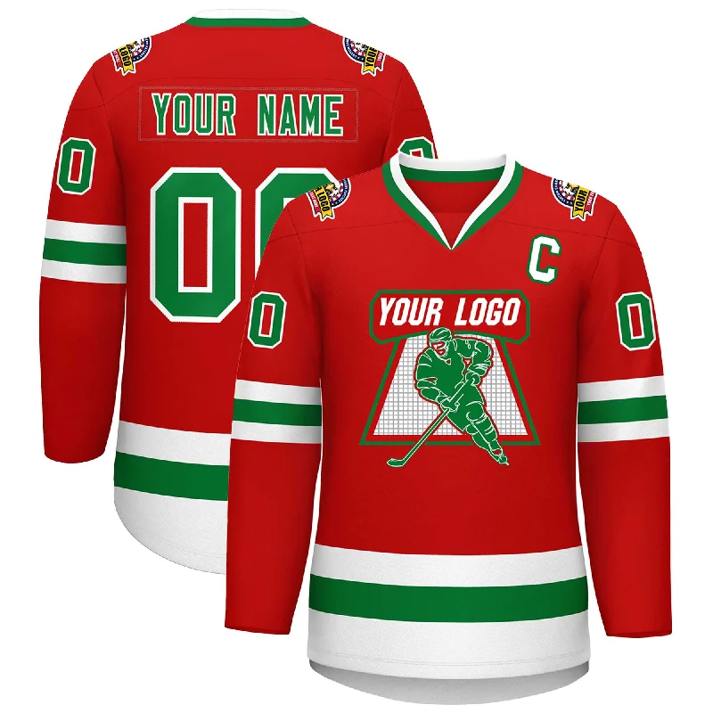 Custom Red Kelly Green-White Classic Style Hockey Jersey