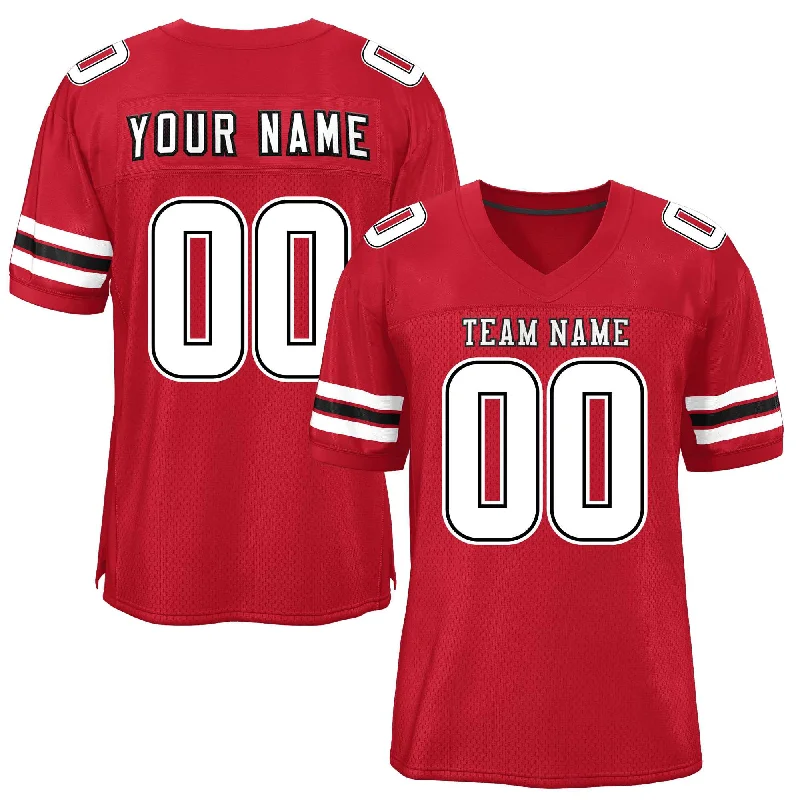 Custom Red White-Black Classic Style Mesh Authentic Football Jersey