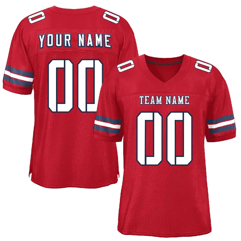 Custom Red White-Navy Classic Style Mesh Authentic Football Jersey