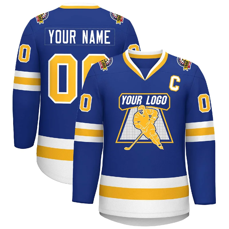 Custom Royal Gold-White Classic Style Hockey Jersey