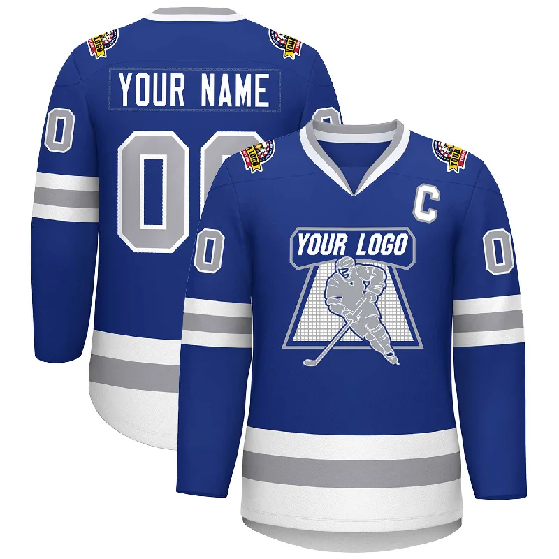 Custom Royal Gray-White Classic Style Hockey Jersey