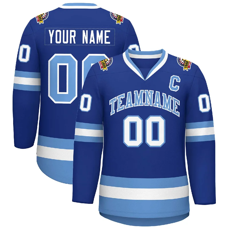 Custom Royal Light Blue-White Classic Style Hockey Jersey