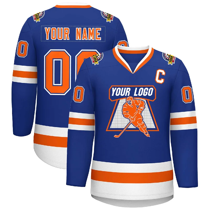 Custom Royal Orange Royal-White Classic Style Hockey Jersey