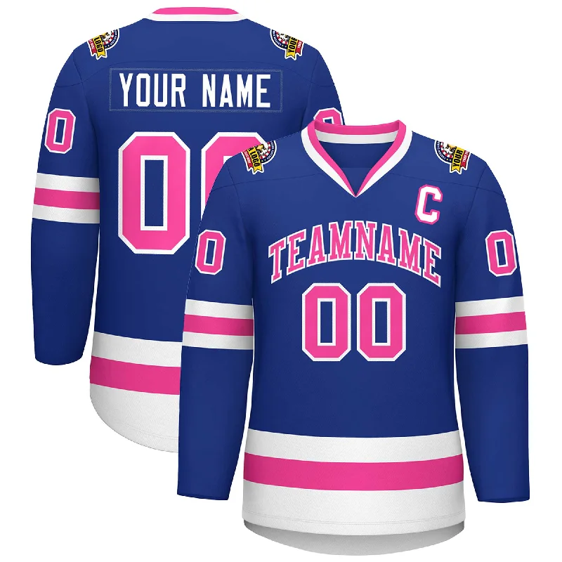 Custom Royal Pink-White Classic Style Hockey Jersey