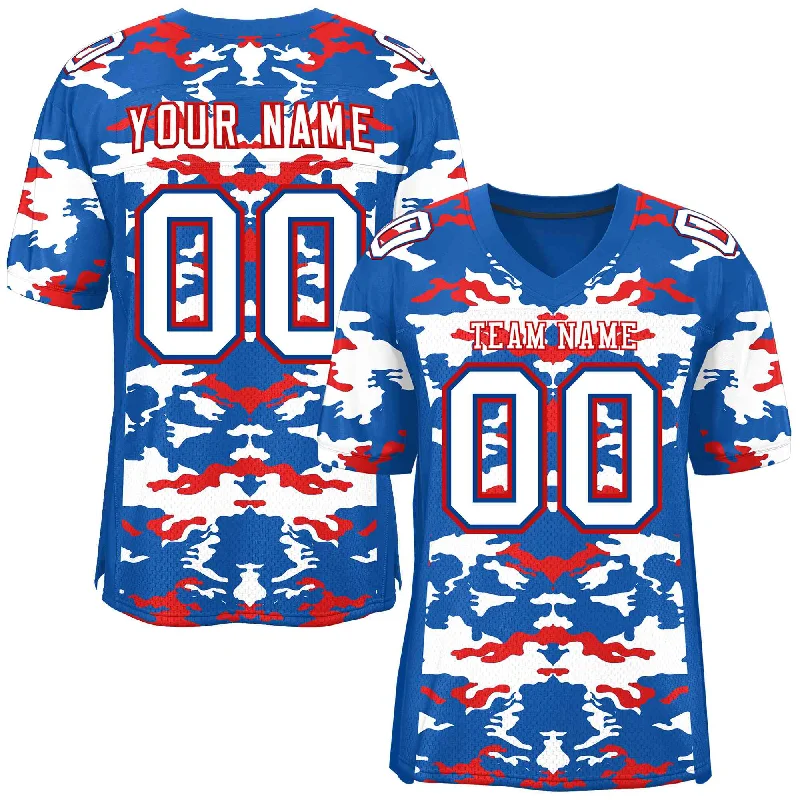 Custom Royal White-Red Personalized Camo Authentic Football Jersey