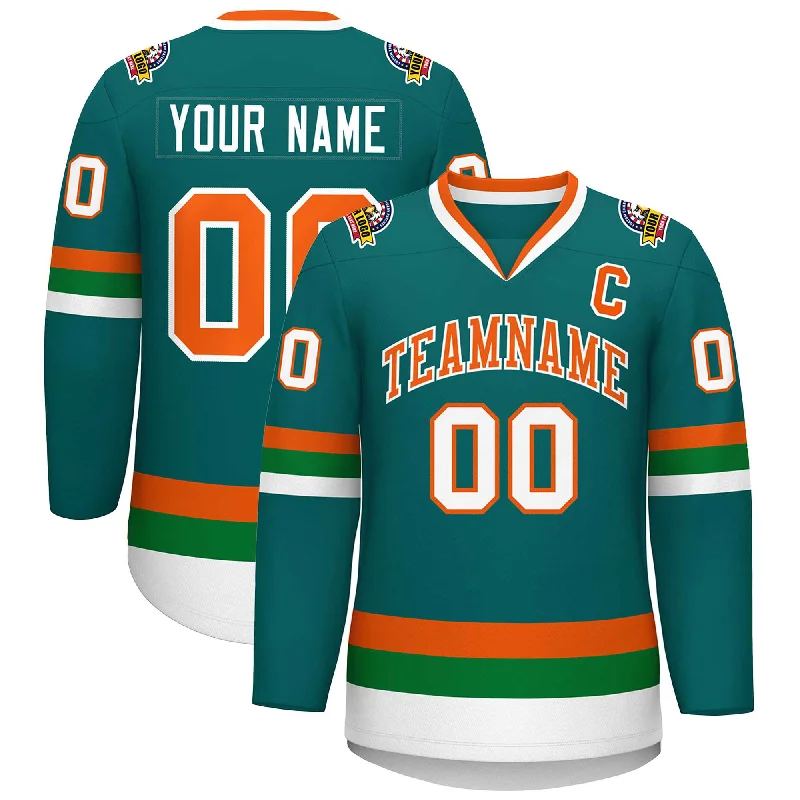 Custom Teal Orange-White Classic Style Hockey Jersey