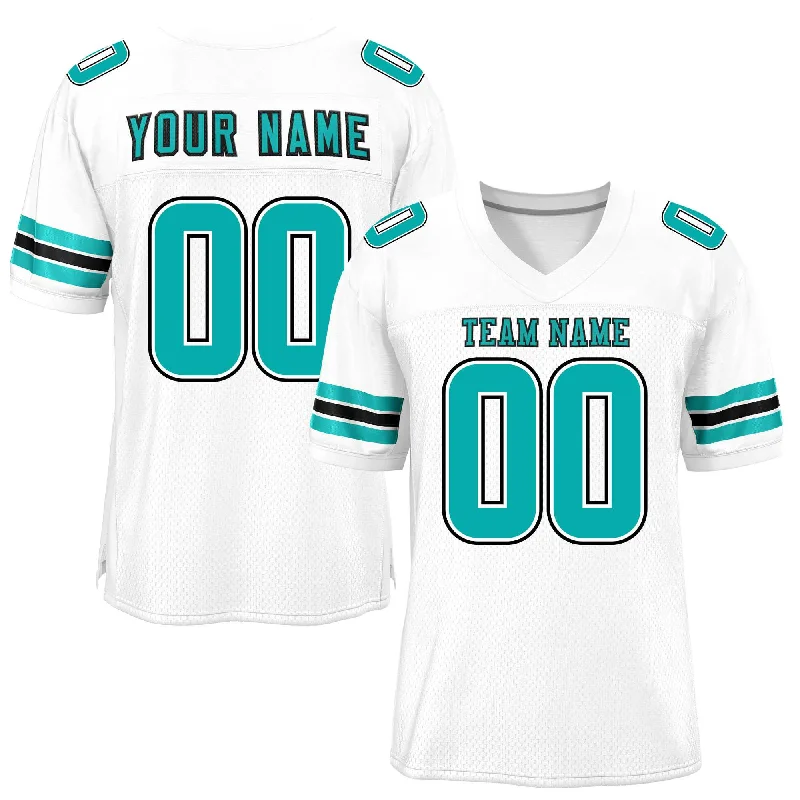 Custom White Aqua-Black Classic Style Mesh Authentic Football Jersey