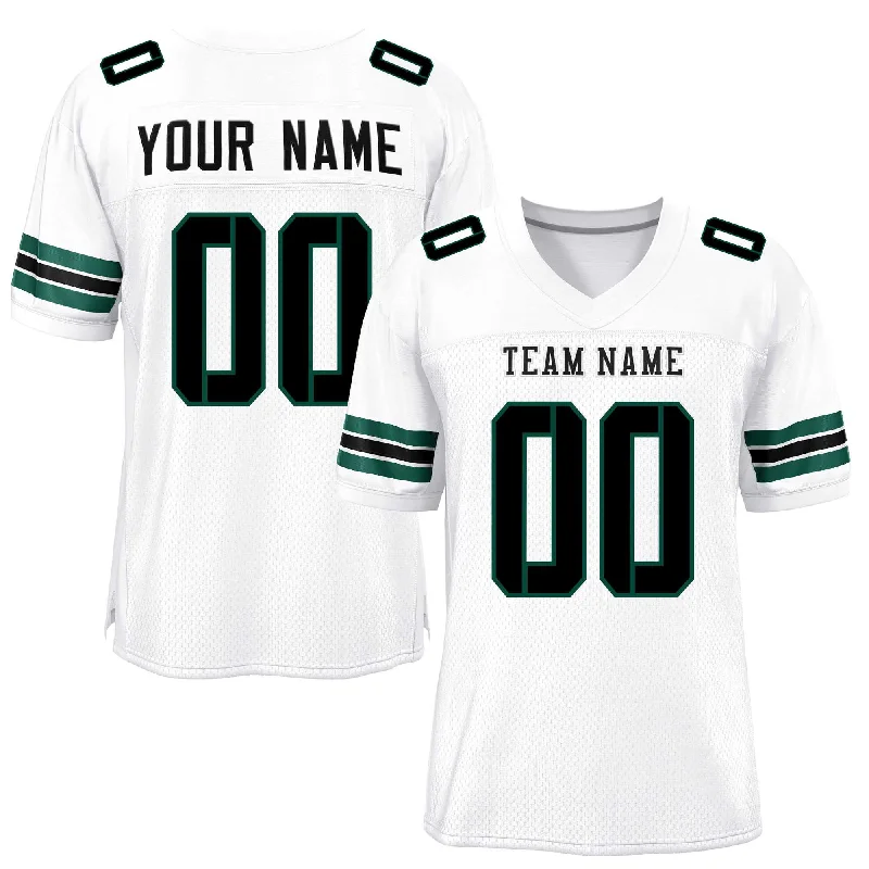 Custom White Black-Midnight Green Classic Style Mesh Authentic Football Jersey