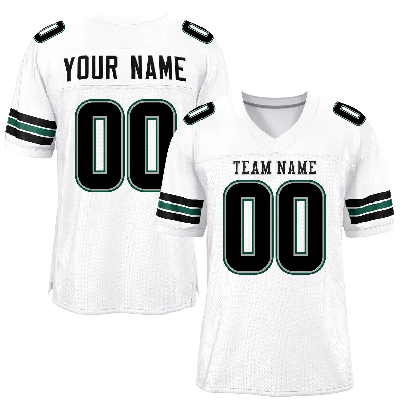 Custom White Black-Midnight Green Classic Style Mesh Authentic Football Jersey