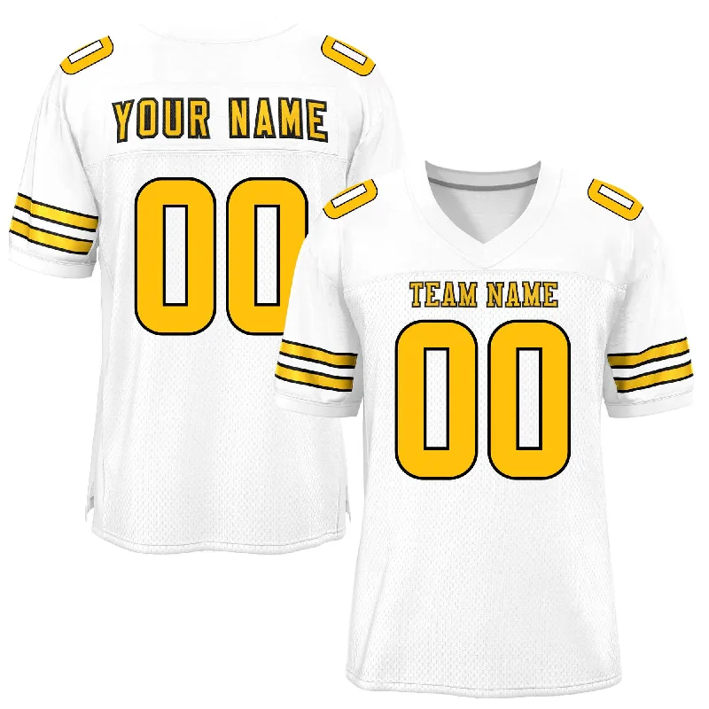 Custom White Gold Classic Style Mesh Authentic Football Jersey