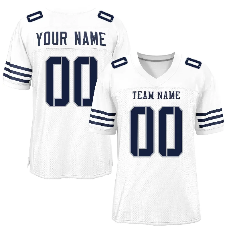 Custom White Navy Classic Style Mesh Authentic Football Jersey