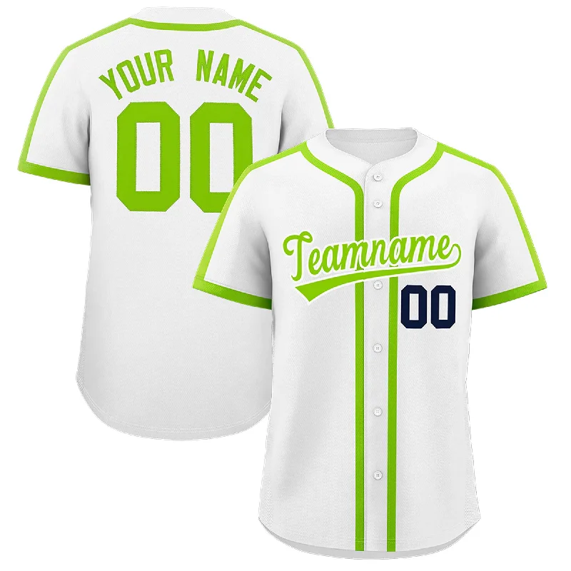 Custom White Neon Green Personalized Classic Authentic Baseball Jersey