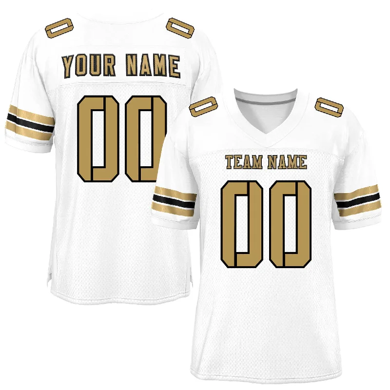 Custom White Old Gold-Black Classic Style Mesh Authentic Football Jersey